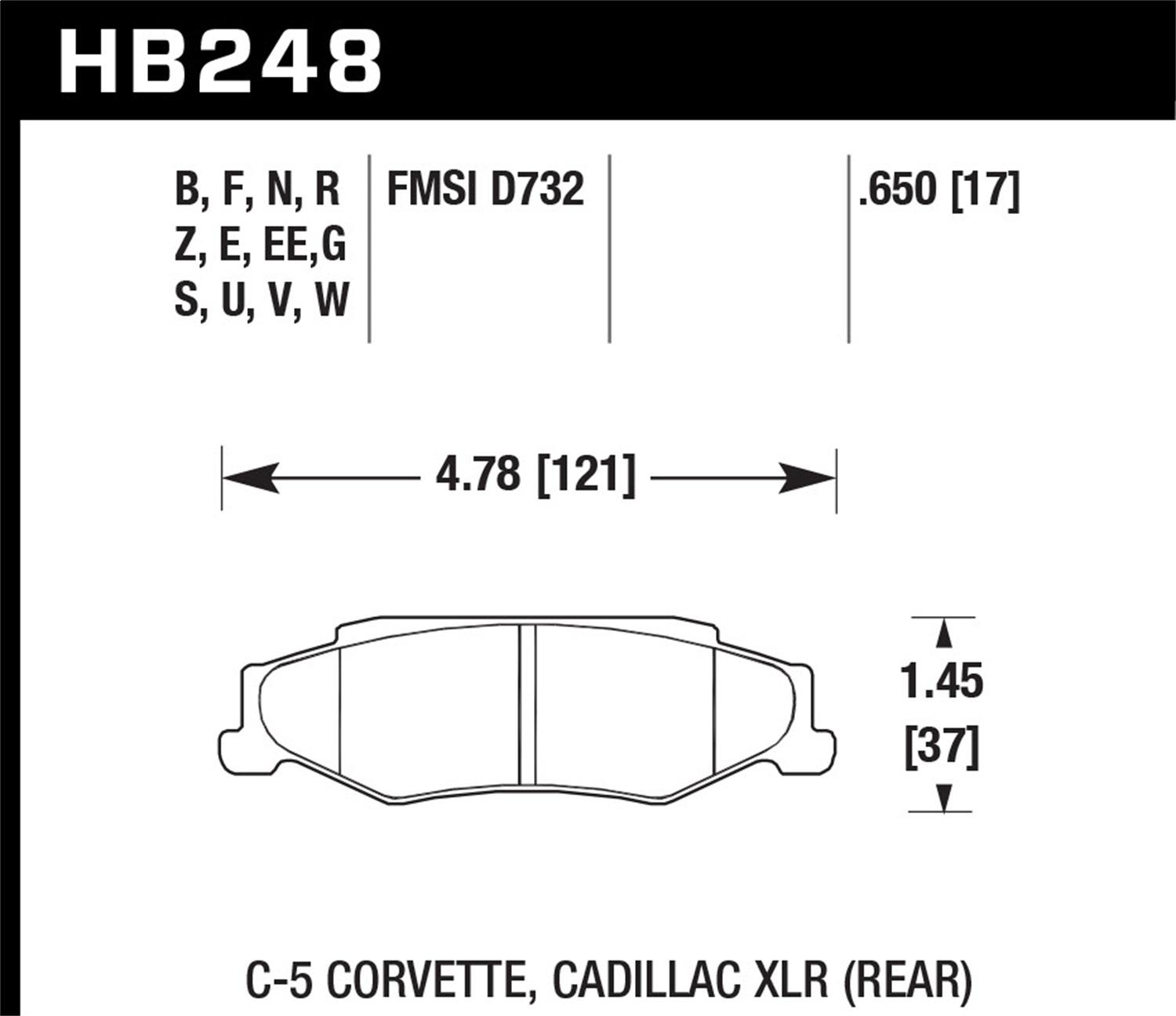 Hawk Motorsports Brake Pads (2004-2009 XLR,1997-2013 Corvette) - HB248V.650