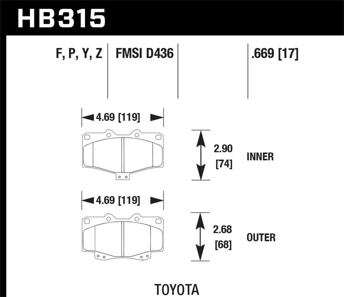 Hawk Street Brake Pads (1995-2004 Tacoma,1989-1995 Pickup,1990-2002 4Runner) - HB315B.669