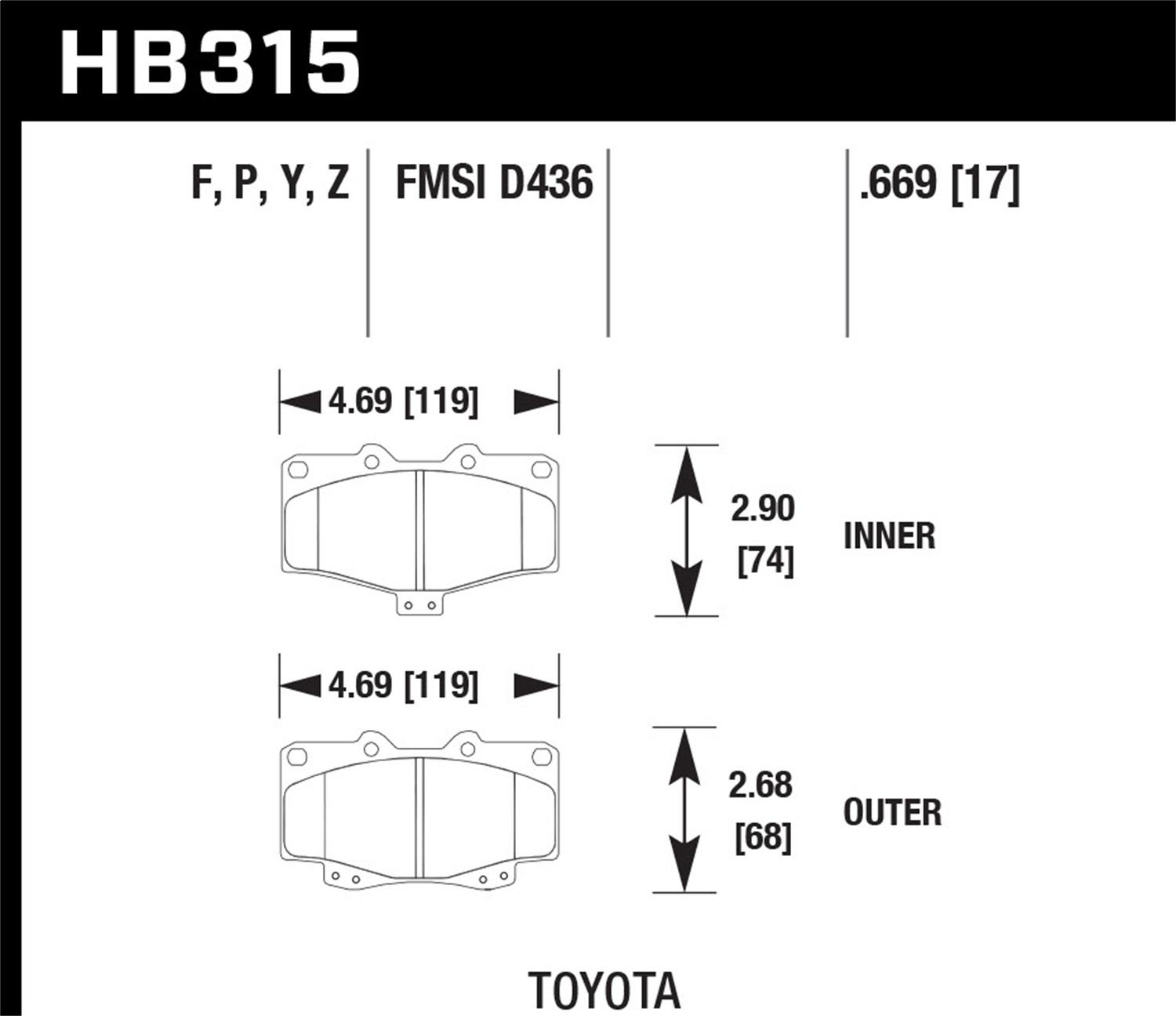 Hawk Street Brake Pads (1990-2002 4Runner,1995-2004 Tacoma,1989-1995 Pickup) - HB315Z.669