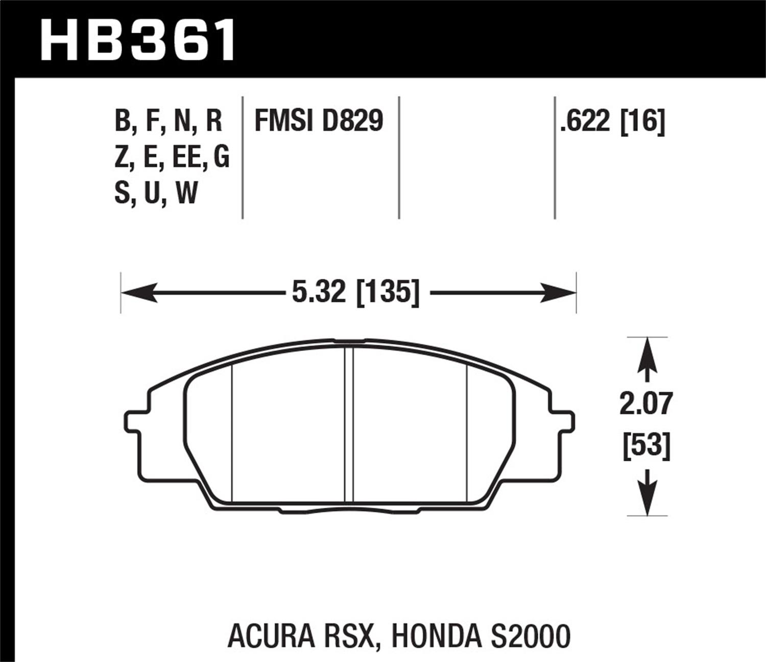 Hawk Motorsports Brake Pads (2000-2009 S2000,2002-2006 RSX,2006-2011 Civic) - HB361E.622