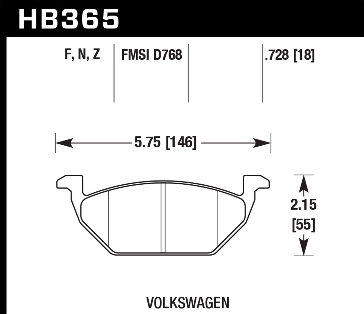 Hawk Street Brake Pads (2000-2015 Jetta,2000-2010 Golf,1998-2010 Beetle) - HB365N.728