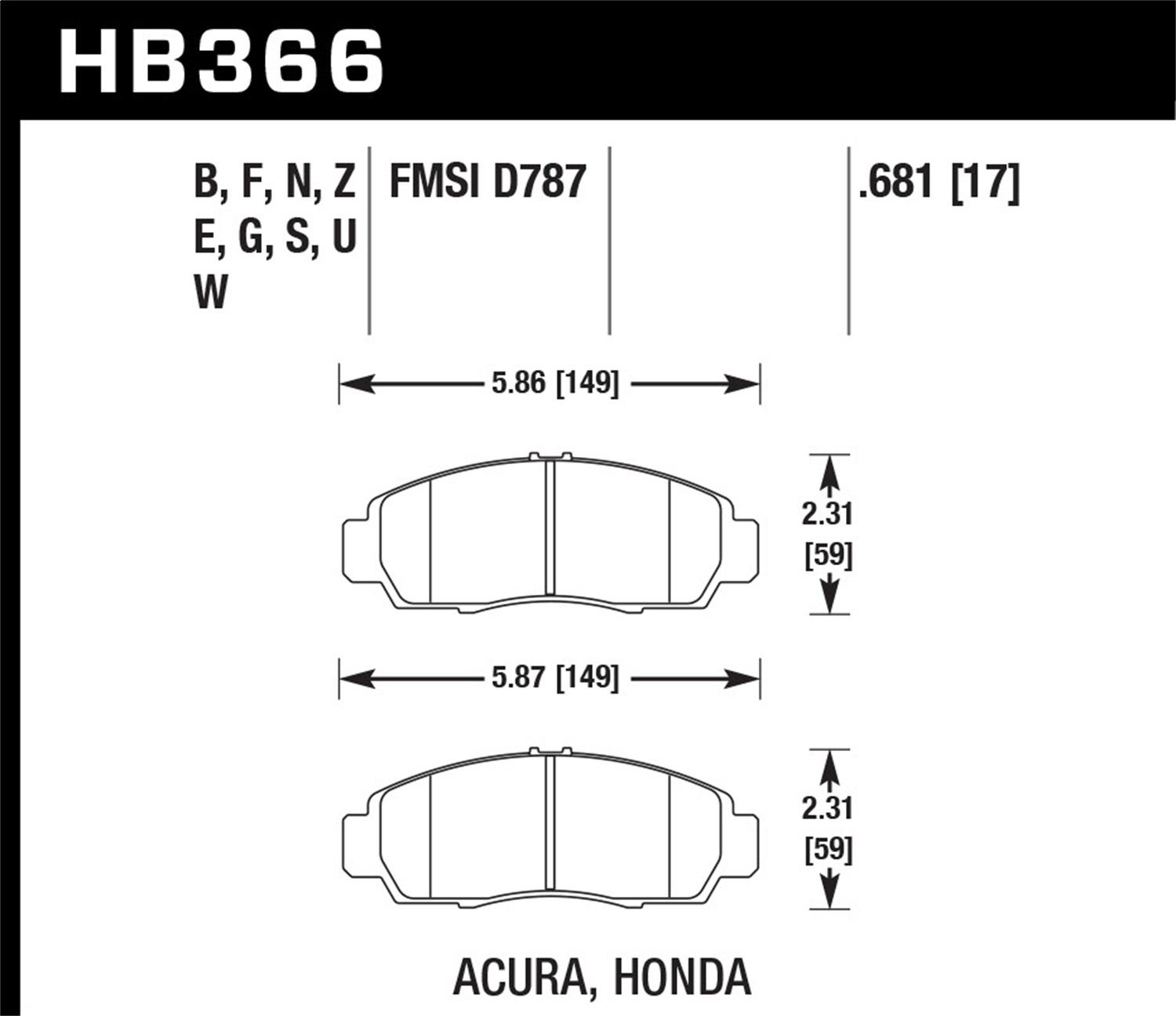 Hawk Motorsports Brake Pads - HB366G.681