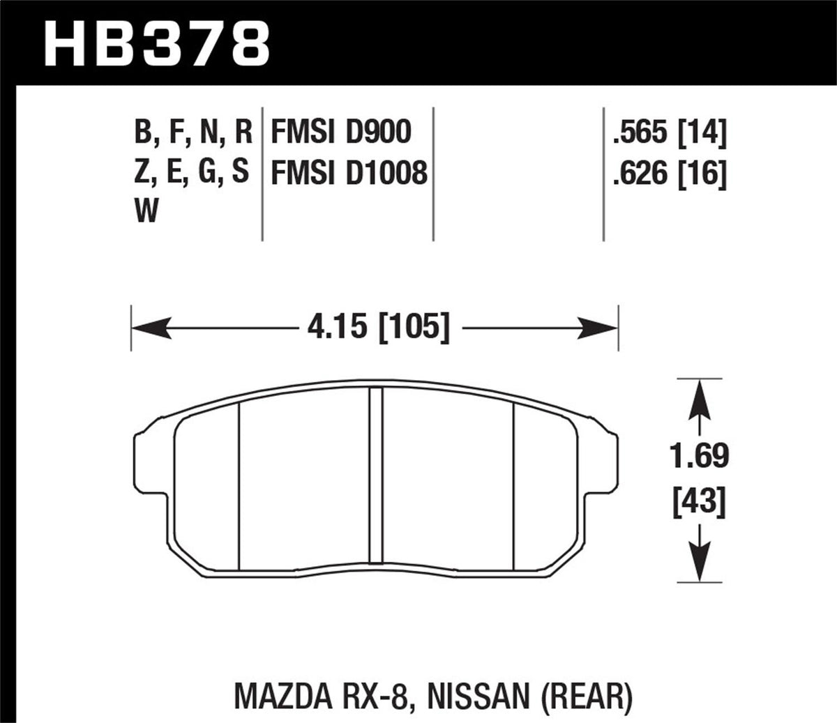 Hawk Street Brake Pads (2001-2001 G20,2002-2004 I35,2004-2011 RX-8) - HB378F.565