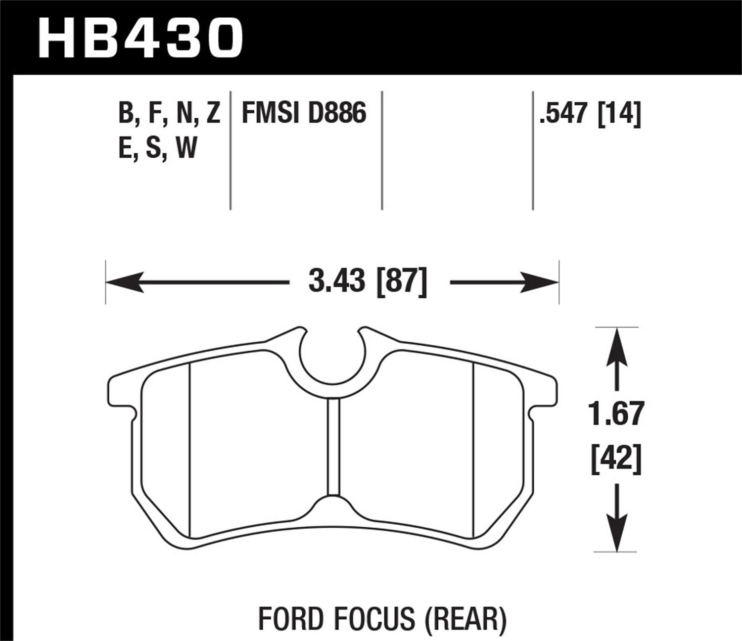 Hawk Motorsports Brake Pads (2001-2007 Focus,2014-2016 Fiesta) - HB430S.547