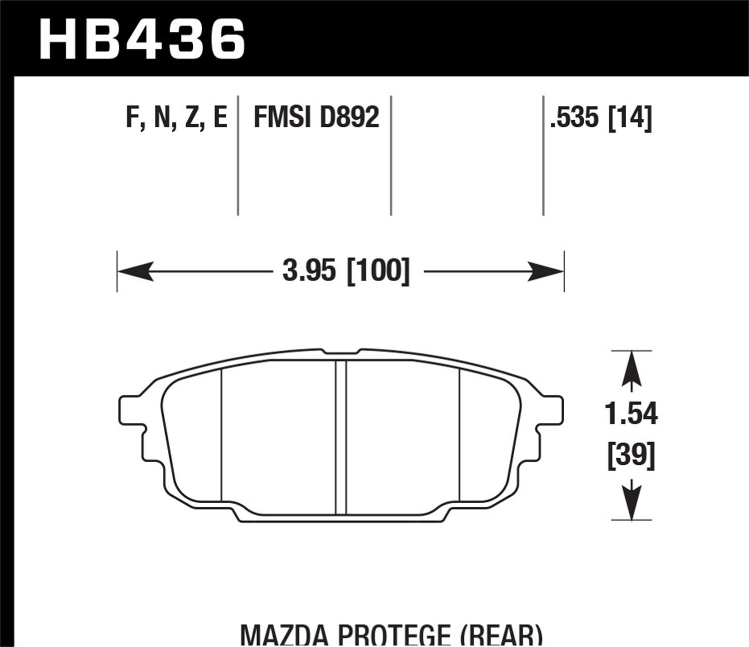 Hawk Street Brake Pads (2001-2003 Protege,2002-2003 Protege5) - HB436Z.535