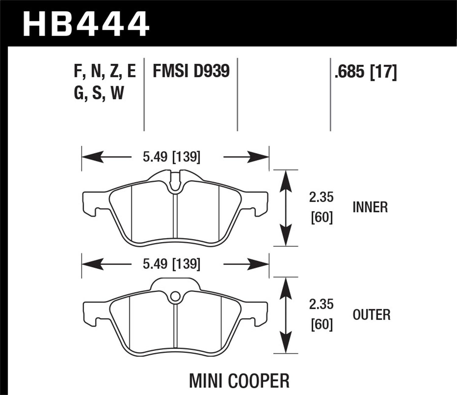 Hawk Street Brake Pads (2002-2009 Cooper) - HB444Z.685