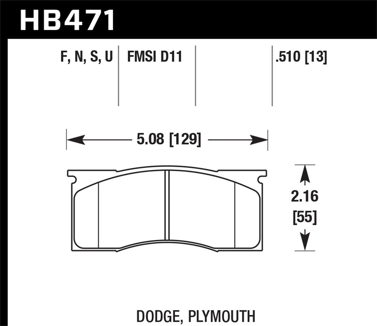 Hawk Street Brake Pads (1967-1972 Dart,1965-1969 Mustang,1971-1972 Plymouth Valiant) - HB471F.510