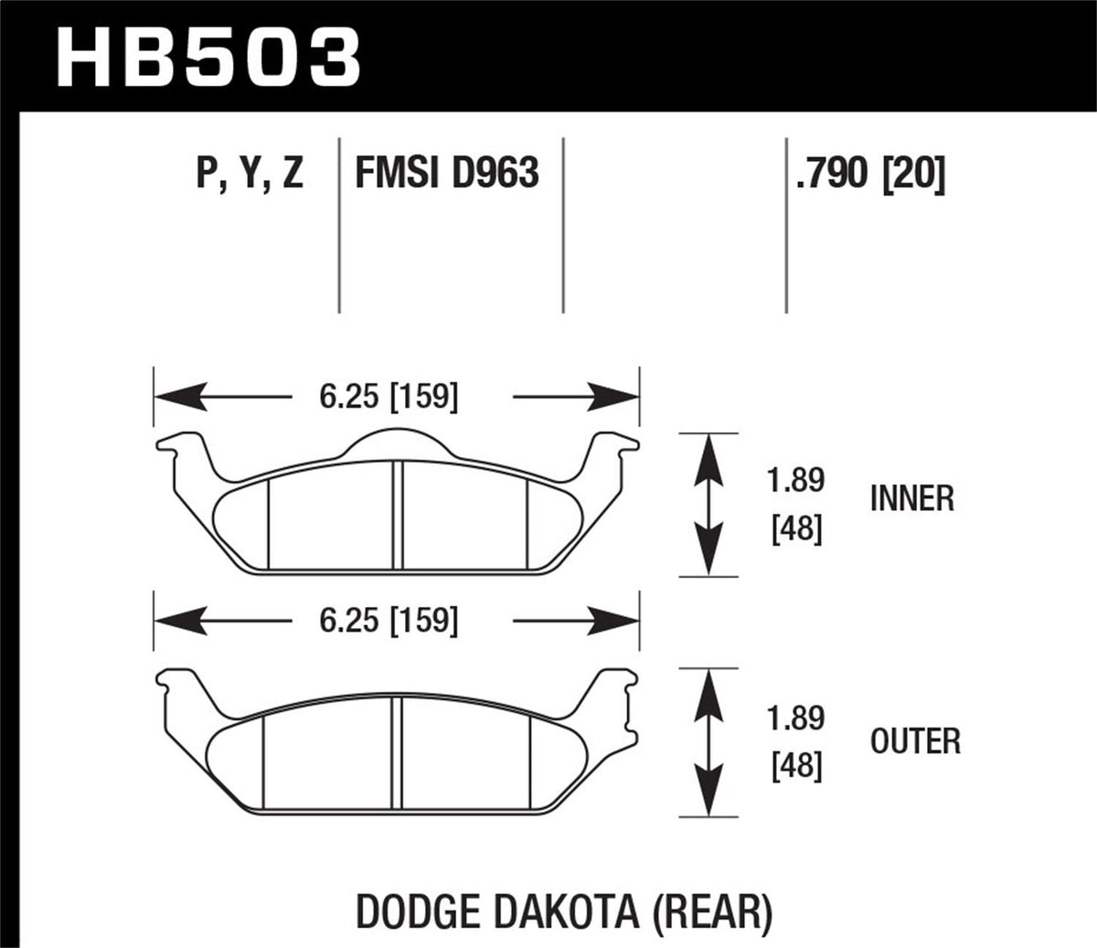 Hawk Street Brake Pads (2003-2004 Dakota) - HB503Y.790