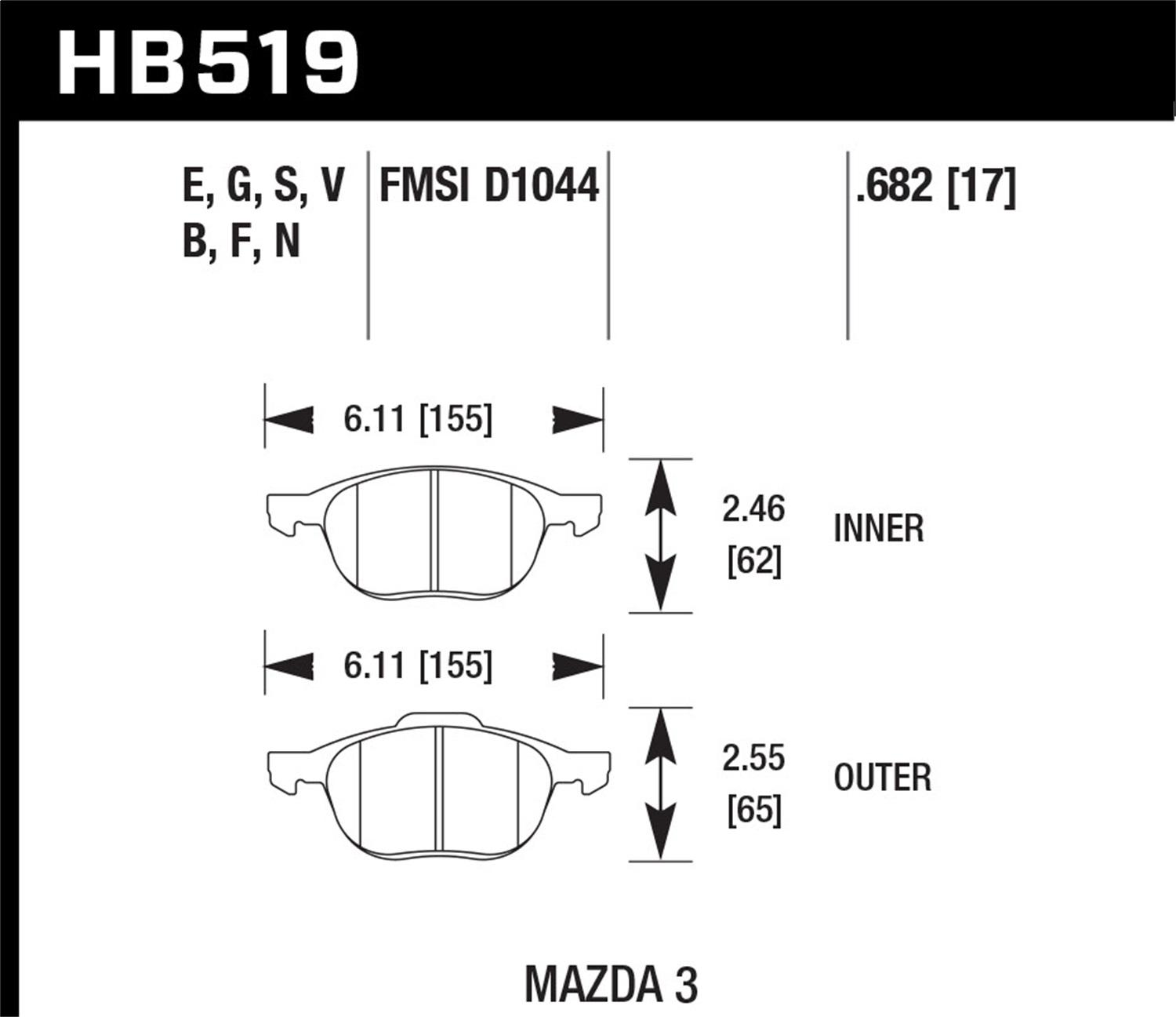 Hawk Motorsports Brake Pads - HB519V.682