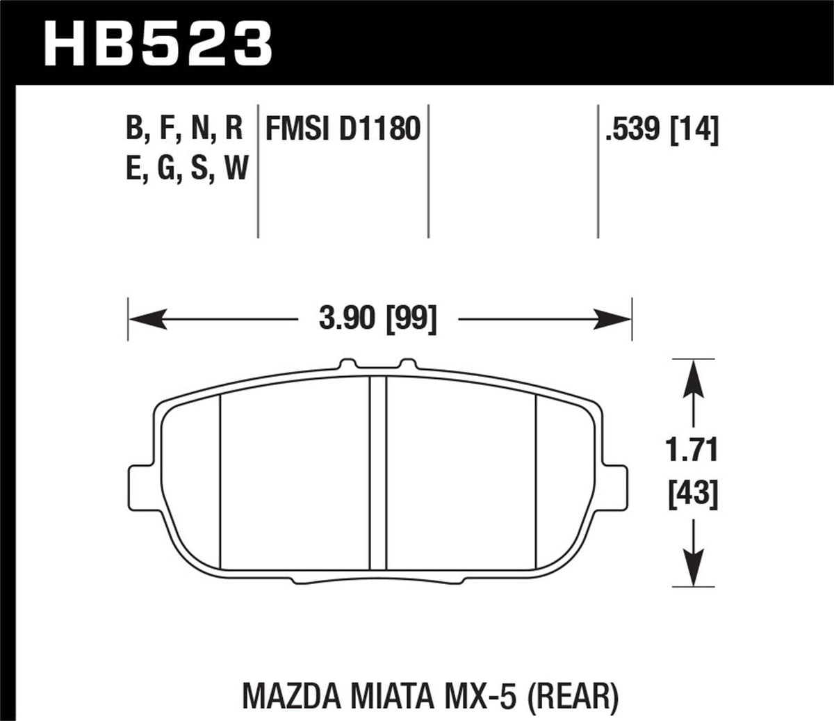 Hawk Street Brake Pads (2017-2017 Fiat 124 Spider,2006-2016 MX-5 Miata) - HB523F.539