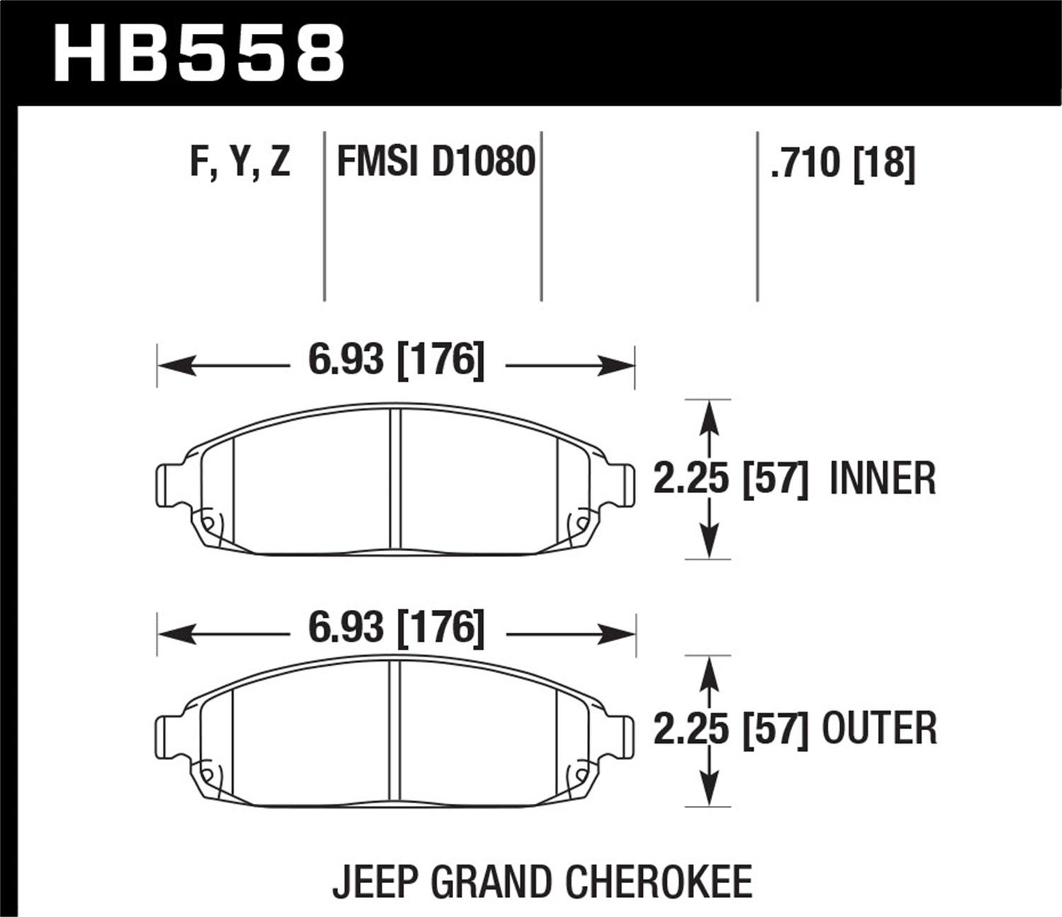Hawk Street Brake Pads (2005-2010 Grand Cherokee,2006-2010 Commander) - HB558Y.710