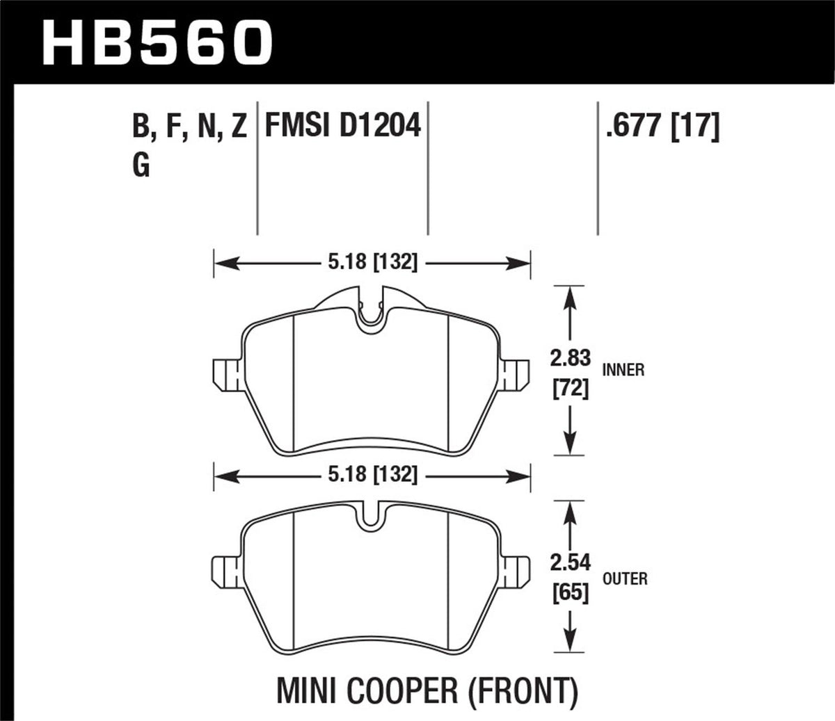 Hawk Motorsports Brake Pads (2006-2015 Cooper,2015-2016 Cooper Paceman,2011-2016 Cooper Countryman) - HB560G.677