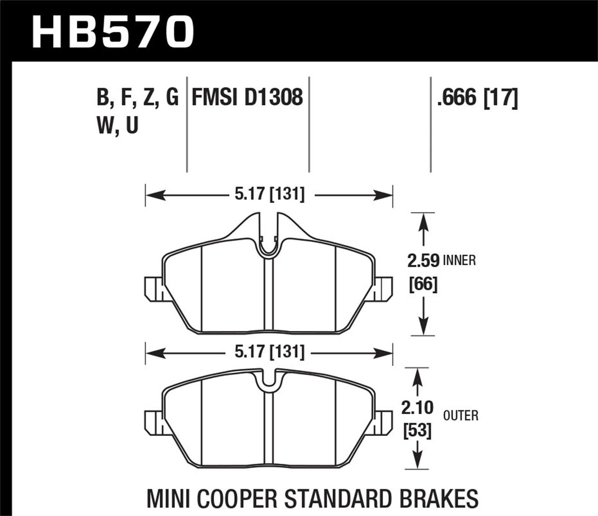 Hawk Street Brake Pads (2007-2016 Cooper) - HB570F.666