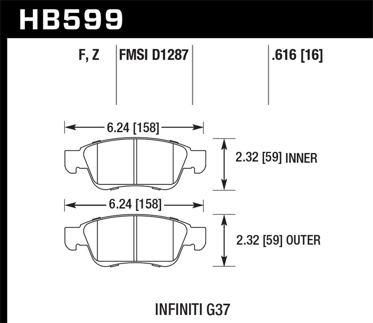 Hawk Street Brake Pads (2007-2008 G35,2008-2013 G37,2014-2015 Q60) - HB599B.616