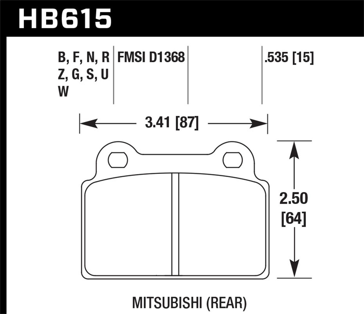 Hawk Street Brake Pads (2008-2014 Lancer) - HB615R.535