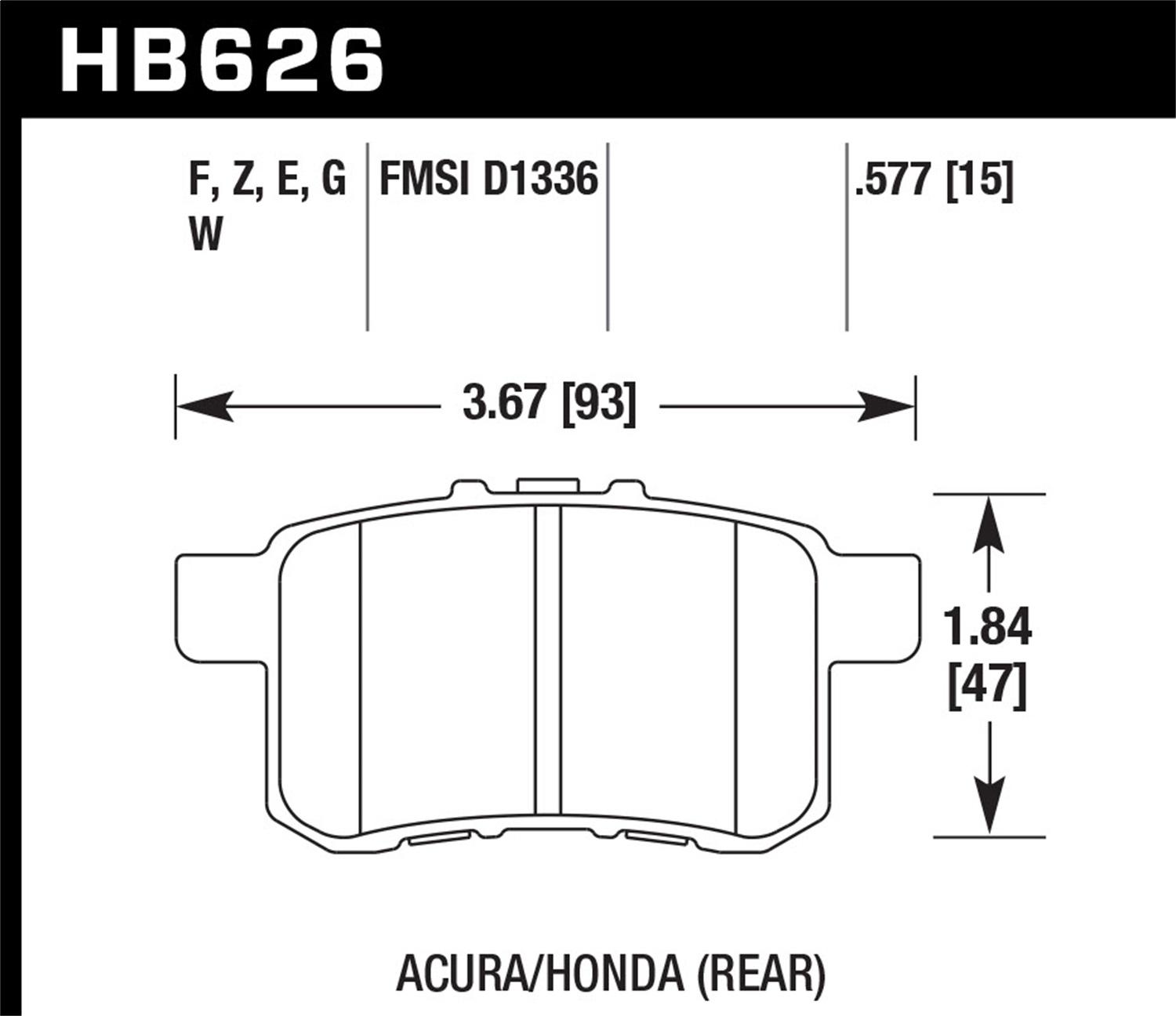 Hawk Street Brake Pads (2008-2015 Accord,2004-2014 TSX) - HB626Z.577