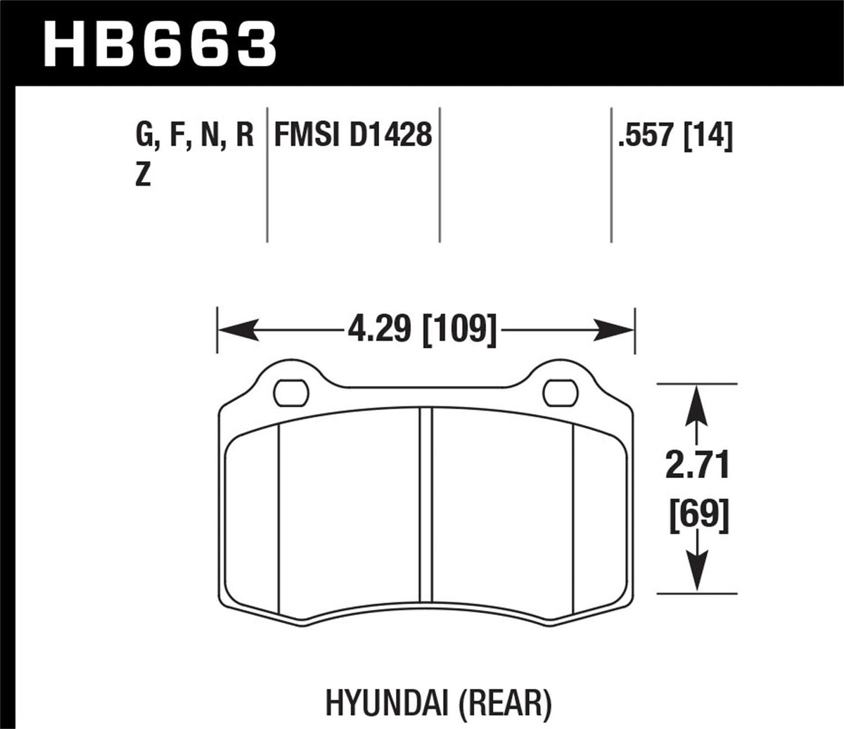 Hawk Street Brake Pads (2010-2015 Genesis Coupe,2012-2015 Tesla S) - HB663B.557