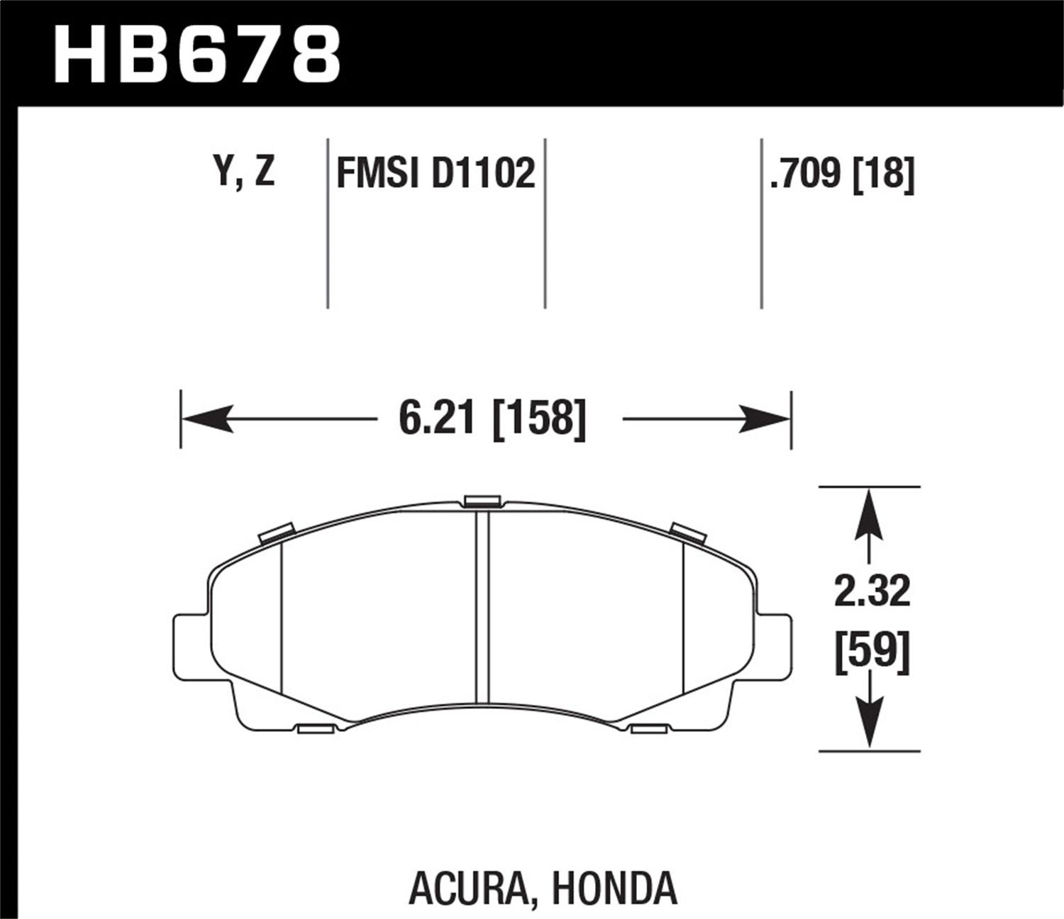 Hawk Street Brake Pads (2009-2014 TL,2006-2014 Ridgeline,2015-2015 TLX) - HB678Y.709