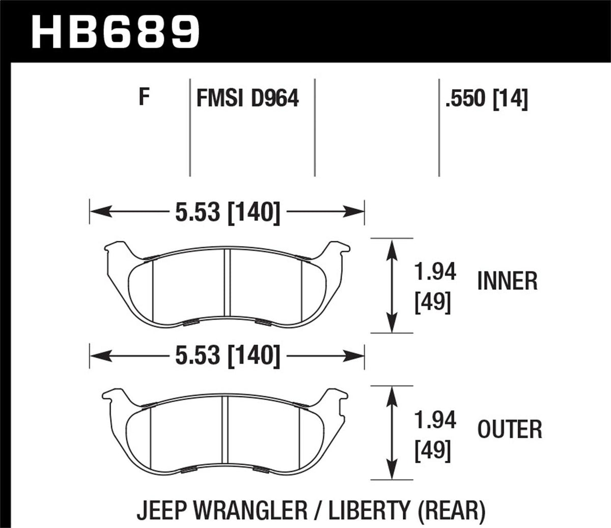 Hawk Street Brake Pads (2003-2006 Wrangler) - HB689F.550