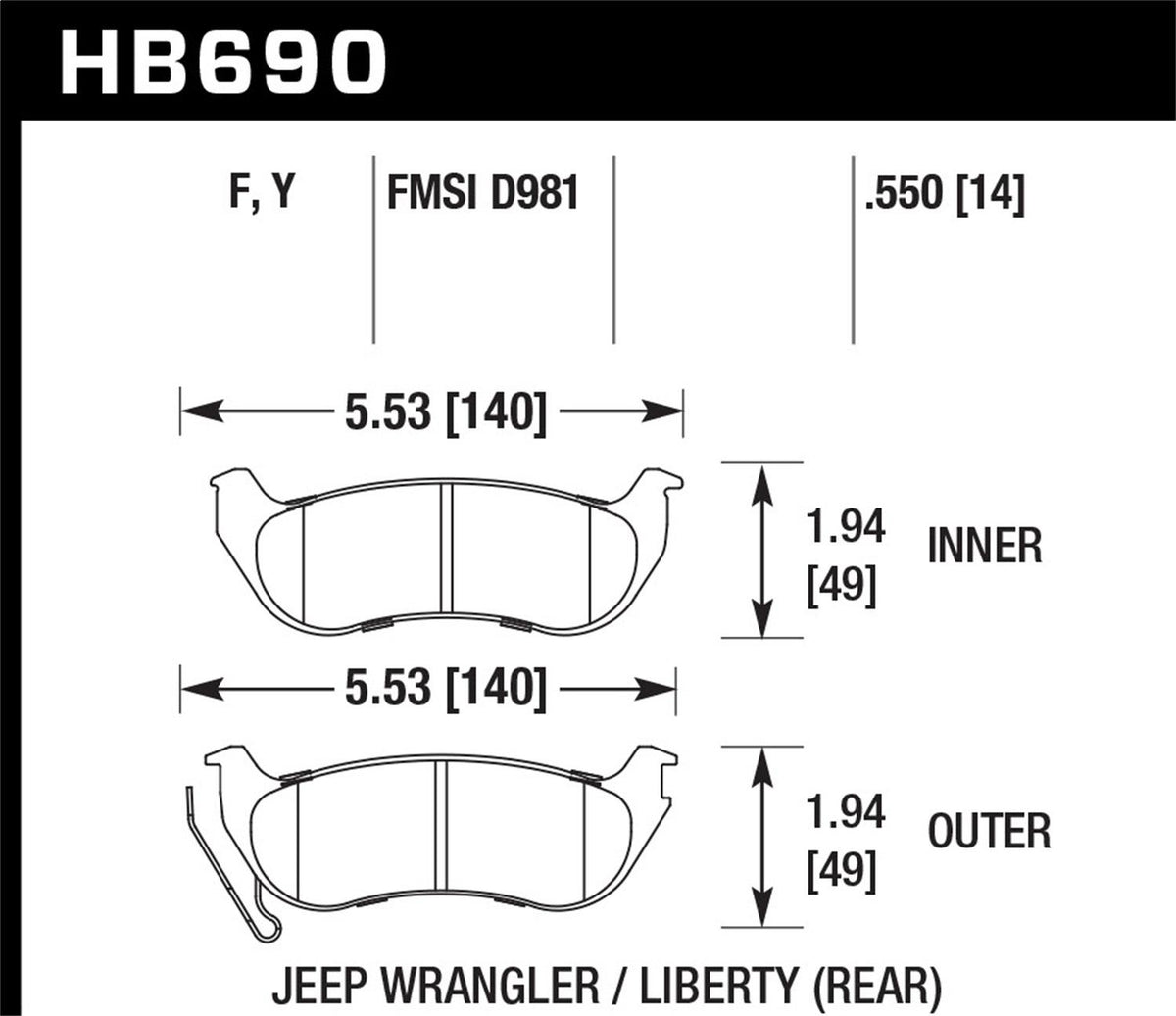 Hawk Street Brake Pads (2004-2006 Wrangler) - HB690F.550