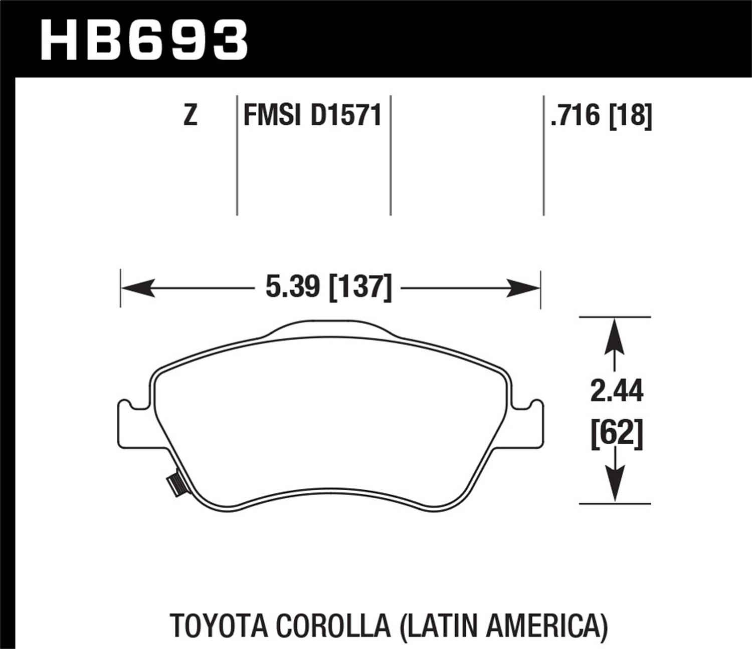 Hawk Street Brake Pads (2007-2011 Corolla) - HB693Z.716