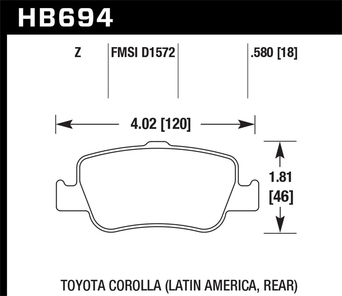 Hawk Street Brake Pads (2009-2010 Corolla) - HB694Z.580