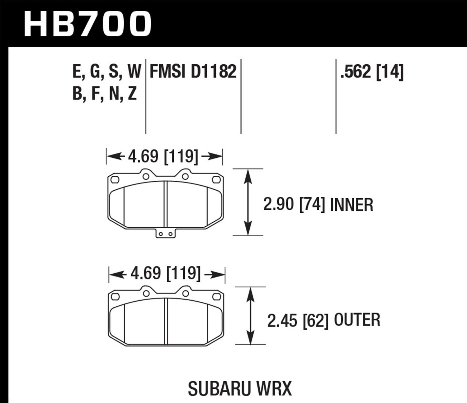 Hawk Street Brake Pads (2006-2007 Impreza) - HB700Z.562
