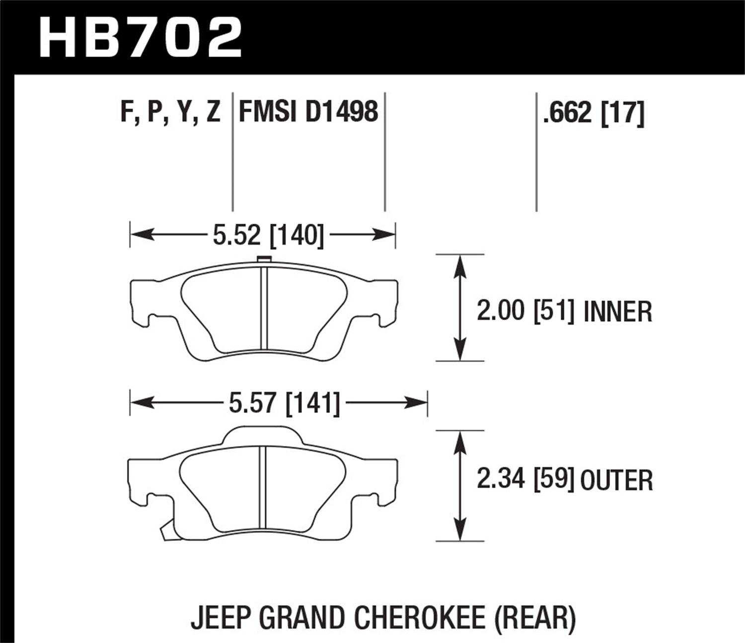 Hawk Street Brake Pads (2011-2016 Grand Cherokee,2011-2016 Durango) - HB702Z.662