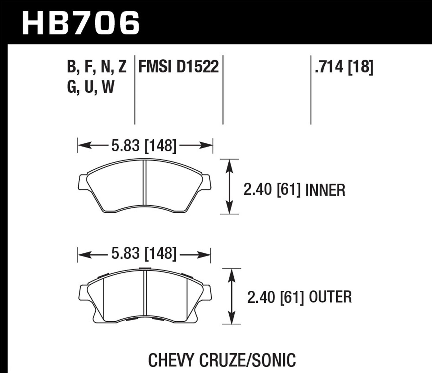 Hawk Street Brake Pads (2011-2016 Cruze,2012-2015 Sonic) - HB706Z.714