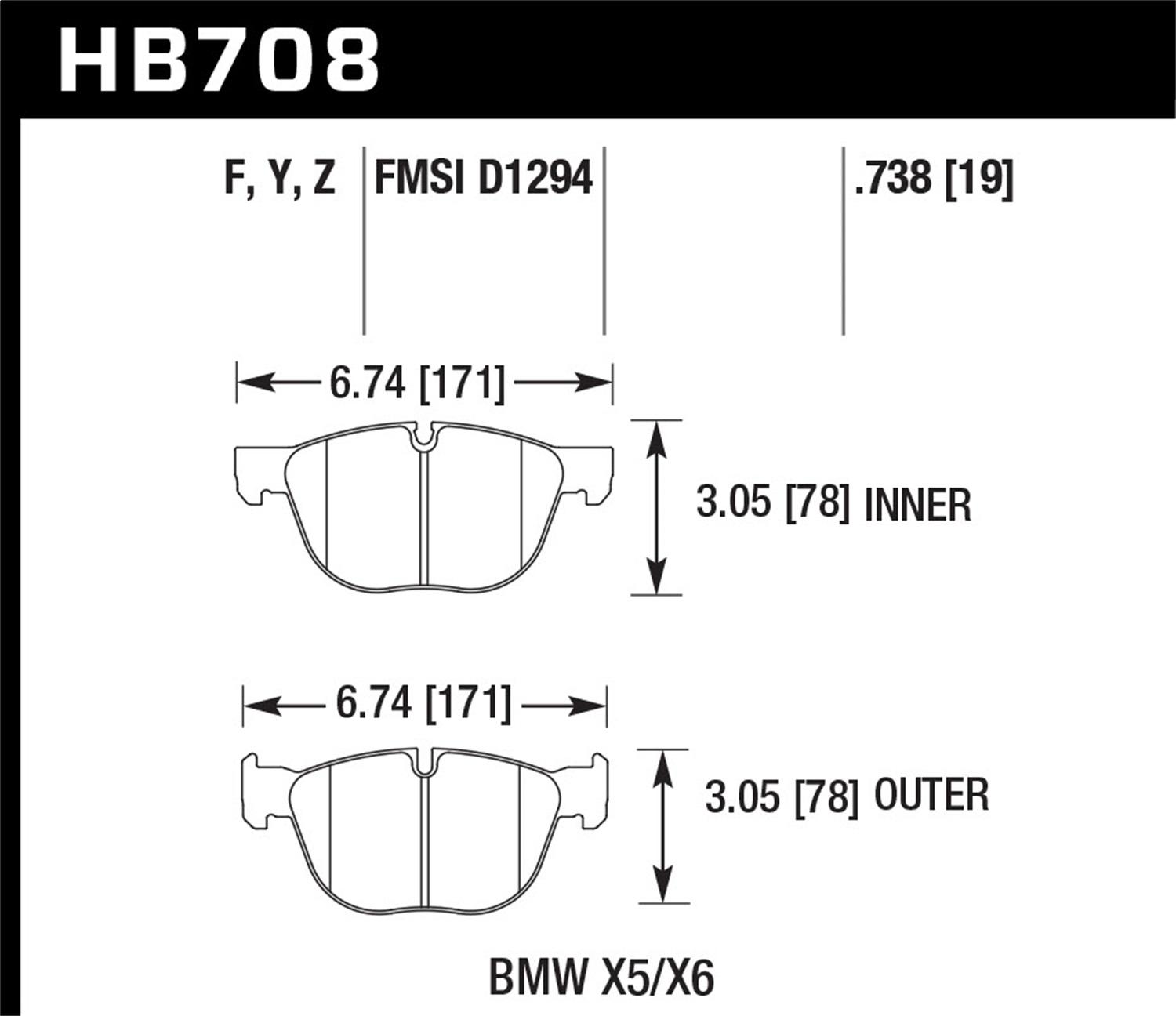 Hawk Street Brake Pads (2008-2016 X6,2007-2016 X5,2016-2016 X4) - HB708Z.738