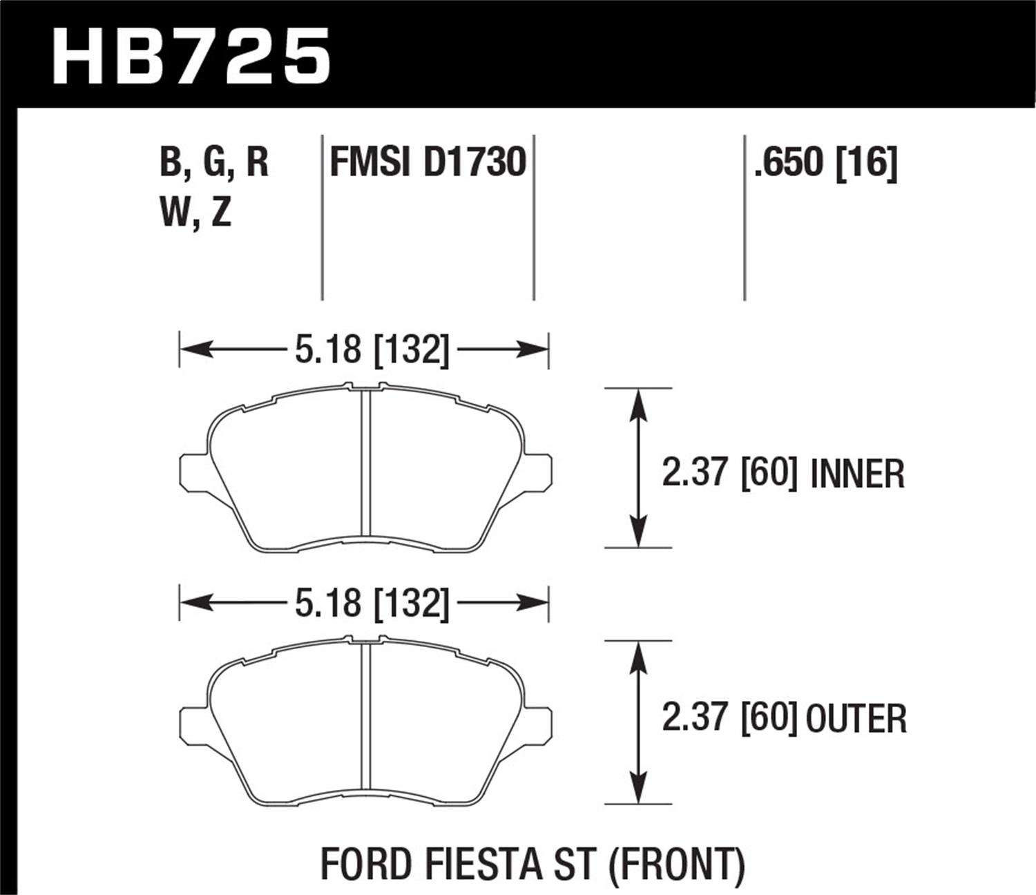 Hawk Street Brake Pads (2014-2016 Fiesta) - HB725Z.650