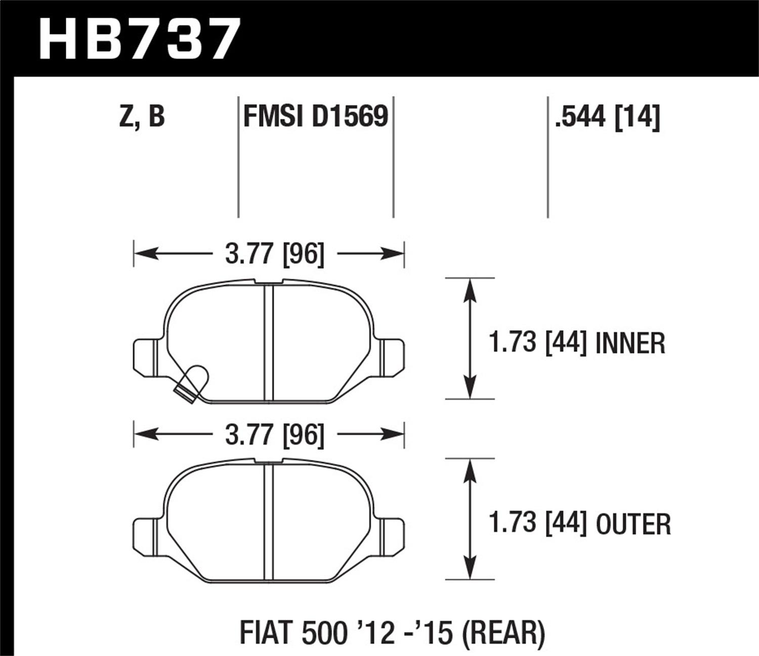 Hawk Street Brake Pads (2013-2016 Fiat 500) - HB737B.544