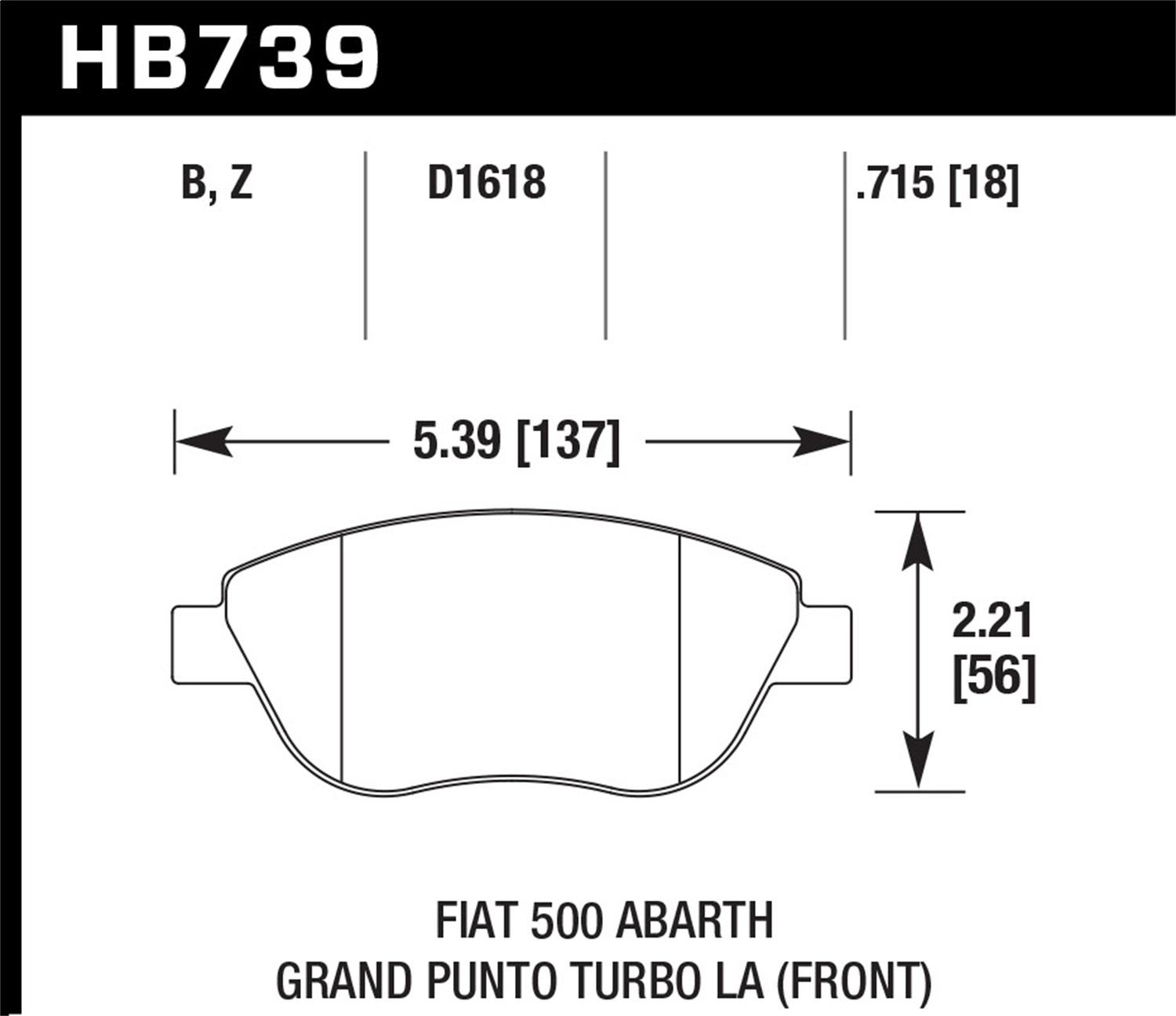 Hawk Street Brake Pads (2012-2013 Fiat 500) - HB739Z.715