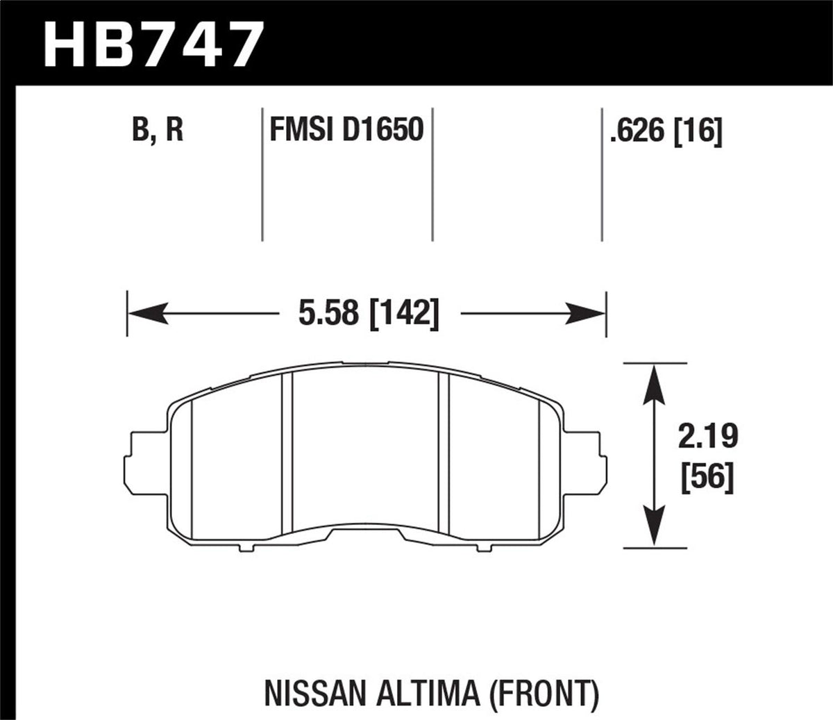 Hawk Street Brake Pads (2013-2016 Altima,2014-2016 Leaf) - HB747B.626