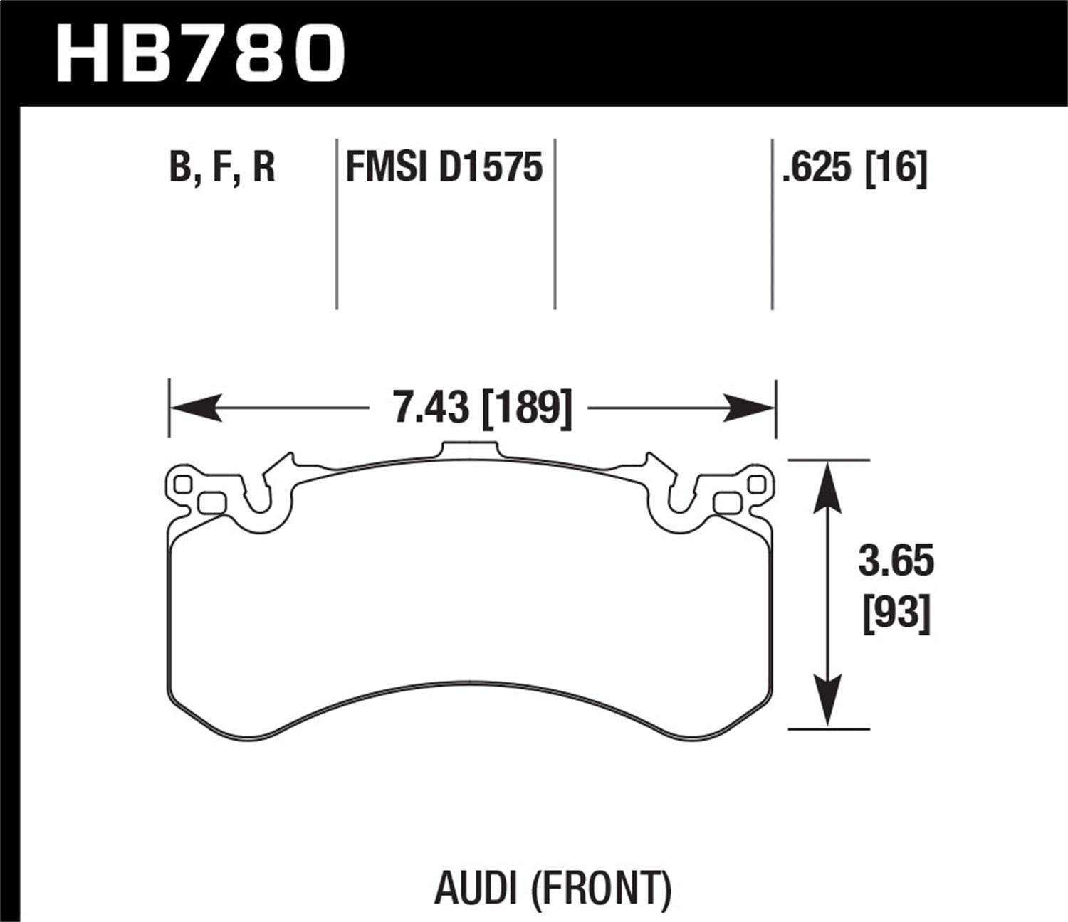 Hawk Street Brake Pads (2012-2016 A8 Quattro,2013-2017 S7,2013-2016 S8,2013-2017 S6) - HB780F.625