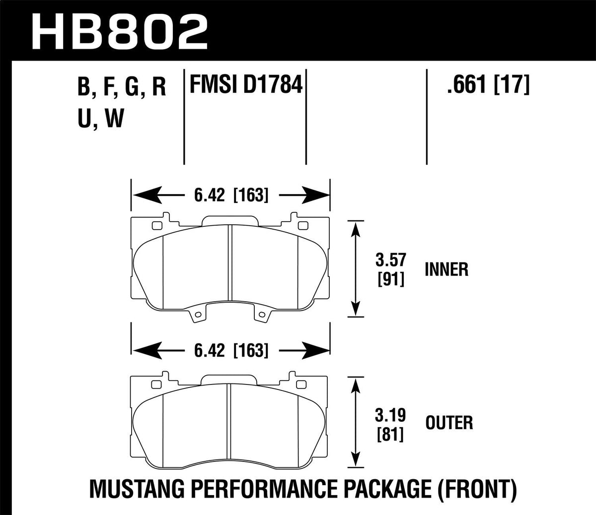 Hawk Street Brake Pads (2015-2017 Mustang) - HB802N.661