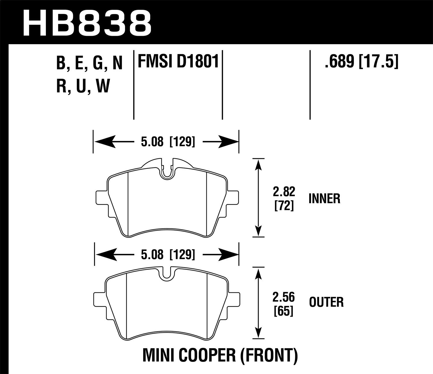 Hawk Street Brake Pads (2016-2017 Cooper Clubman,2014-2017 Cooper) - HB838B.689