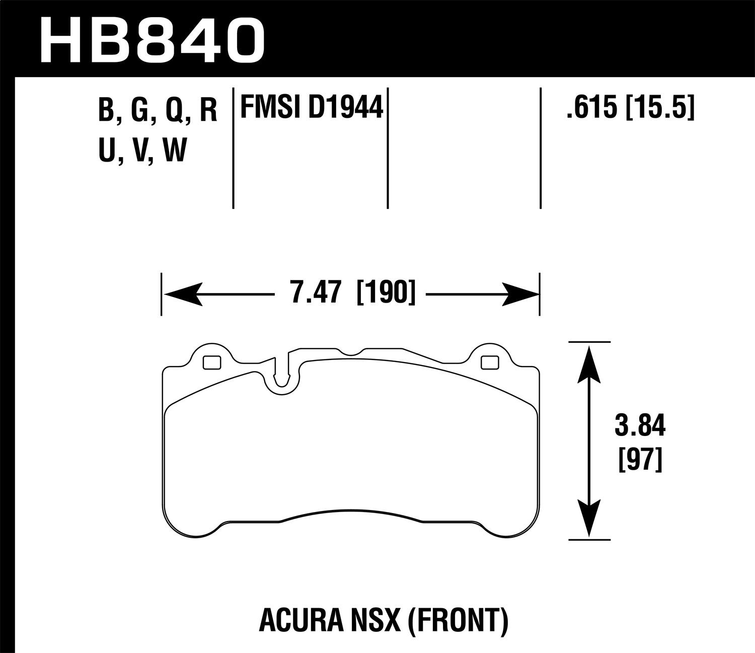Hawk Motorsports Brake Pads (2017-2017 NSX) - HB840U.615