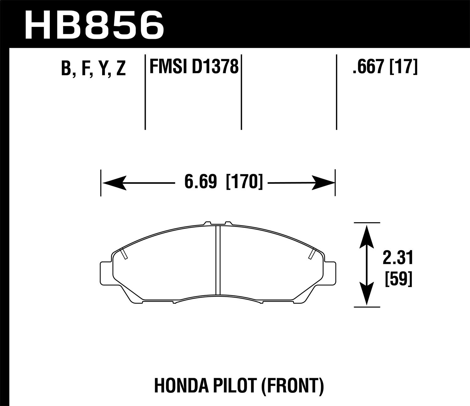 Hawk Street Brake Pads (2009-2015 Pilot) - HB856Y.667