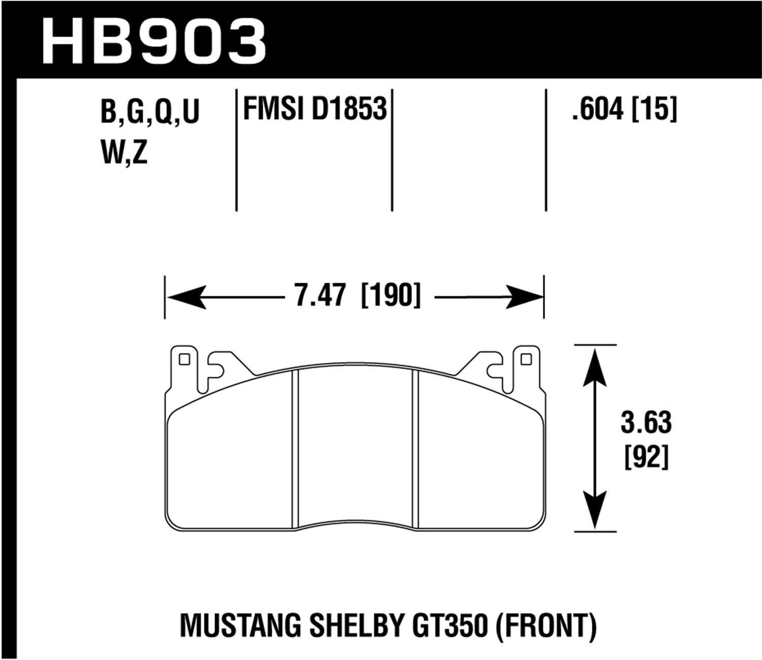 Hawk Street Brake Pads (2015-2017 Mustang) - HB903Z.604