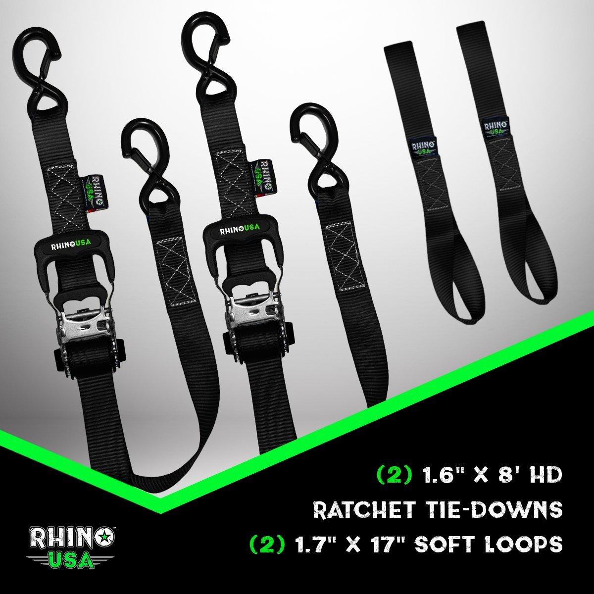 Rhino USA 1.6" X 8' Rhino Usa Heavy Duty Ratchet Tie-Downs 2-Pack (Orange) - HDKIT-2PK-ORG