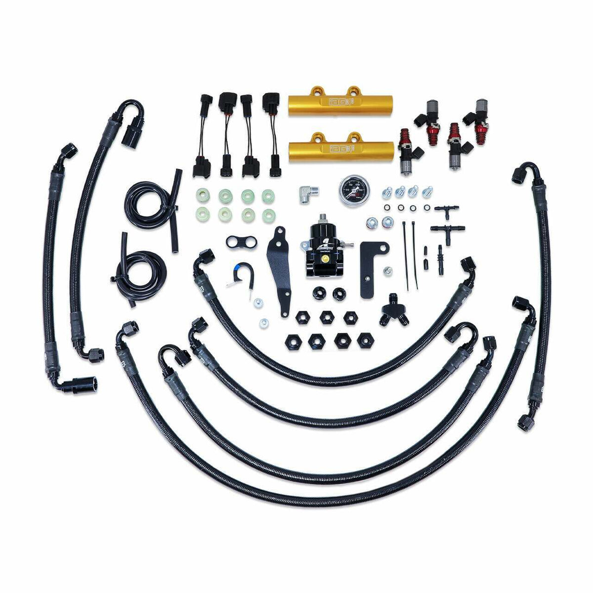 IAG Performance Ptfe Flex Fuel System Kit W/ Id Injectors, Aeromotive Fpr, Iag Fuel Rails (Gold) (2008-2021 Subaru Impreza, Subaru WRX, Subaru WRX STI) - IAG-AFD-2320GD
