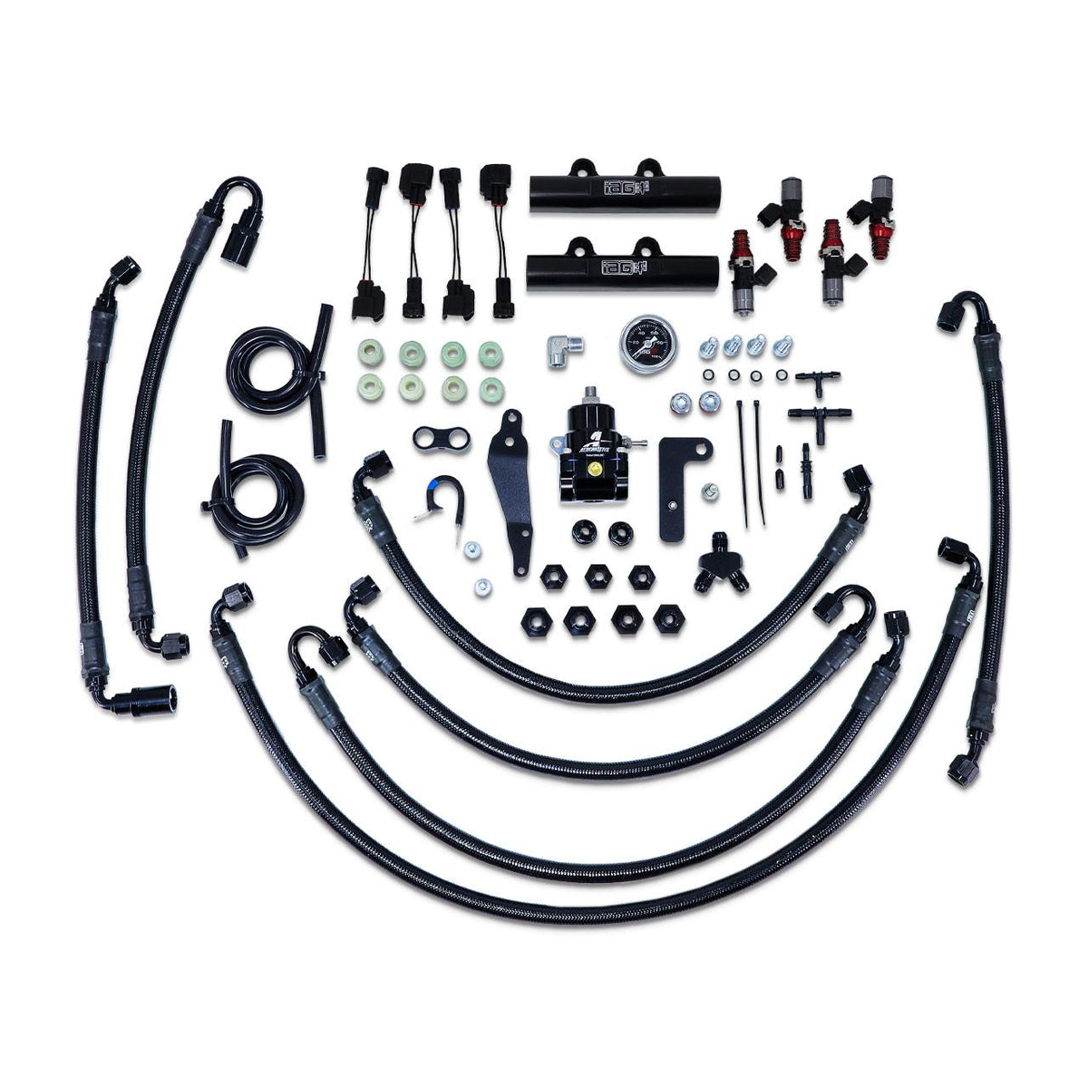 IAG Performance Ptfe Flex Fuel Syst Kit W/ Id Injectors Aeromotive Fpr Iag Fuel Rails (Black) (2008-2021 Subaru Impreza, Subaru WRX, Subaru WRX STI) - IAG-AFD-2325BK