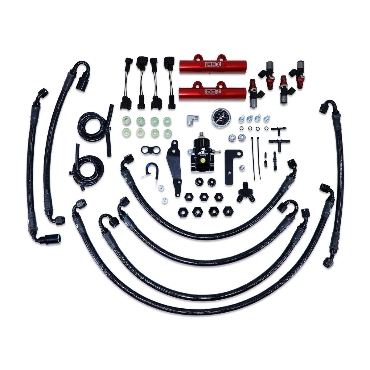 IAG Performance Ptfe Flex Fuel System Kit W/ Id Injectors Aeromotive Fpr Iag Fuel Rails (Red) (2008-2021 Subaru Impreza, Subaru WRX, Subaru WRX STI) - IAG-AFD-2325RD