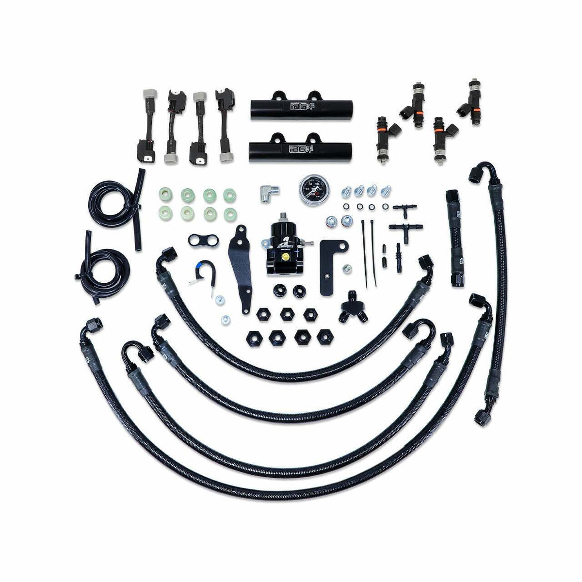 IAG Performance Ptfe Fuel System Kit W/ Fic Injectors, Aeromotive Fpr, Iag Fuel Rails (Black) (2008-2021 Subaru Impreza, Subaru WRX, Subaru WRX STI) - IAG-AFD-2330BK