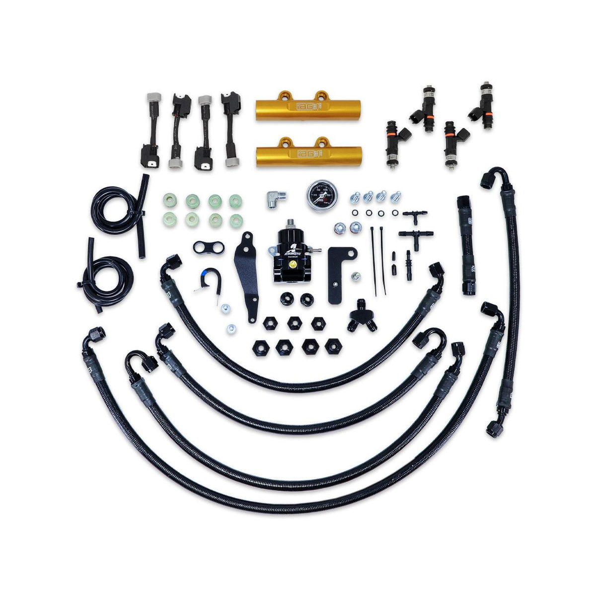 IAG Performance Ptfe Fuel System Kit W/ Fic Injectors, Aeromotive Fpr, Iag Fuel Rails (Black) (2008-2021 Subaru Impreza, Subaru WRX, Subaru WRX STI) - IAG-AFD-2330GD