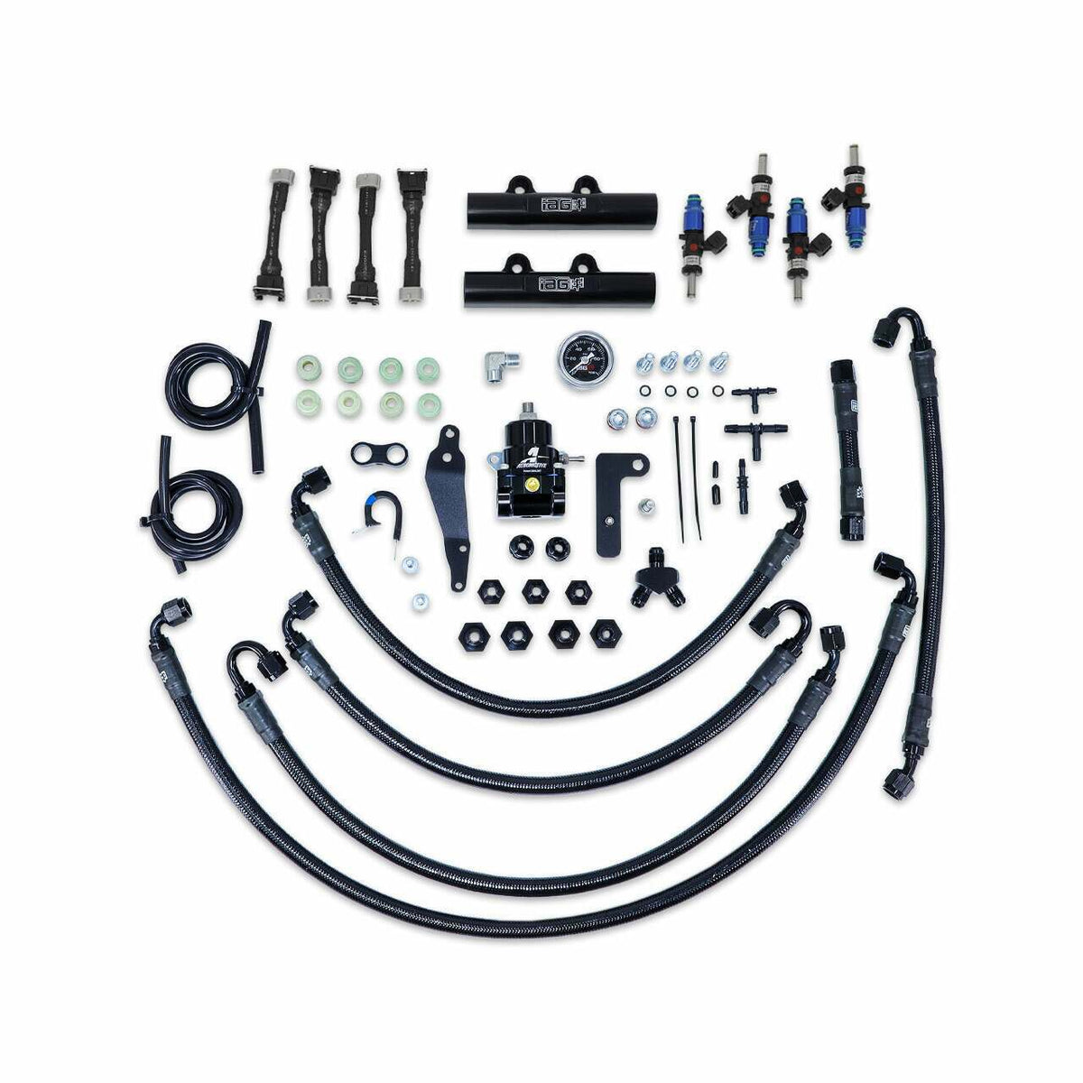 IAG Performance Ptfe Fuel System Kit W/ Fic Injectors, Aeromotive Fpr, Iag Fuel Rails (Black) (2008-2021 Subaru Impreza, Subaru WRX, Subaru WRX STI) - IAG-AFD-2332BK