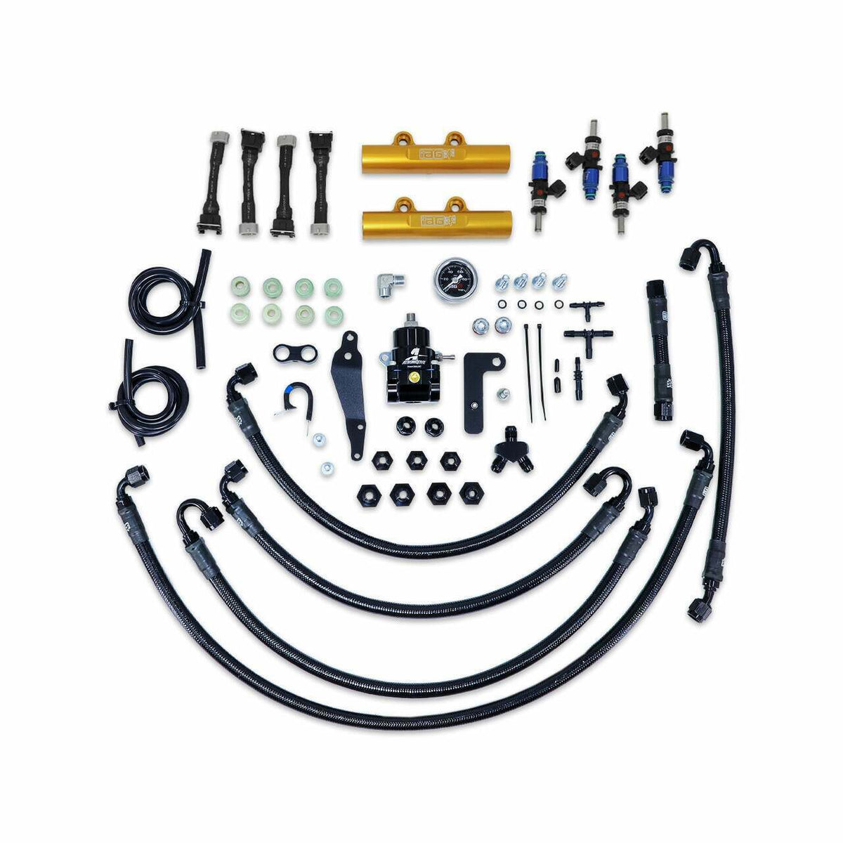 IAG Performance Ptfe Fuel System Kit W/ Fic Injectors, Aeromotive Fpr, Iag Fuel Rails (Black) (2008-2021 Subaru Impreza, Subaru WRX, Subaru WRX STI) - IAG-AFD-2332GD
