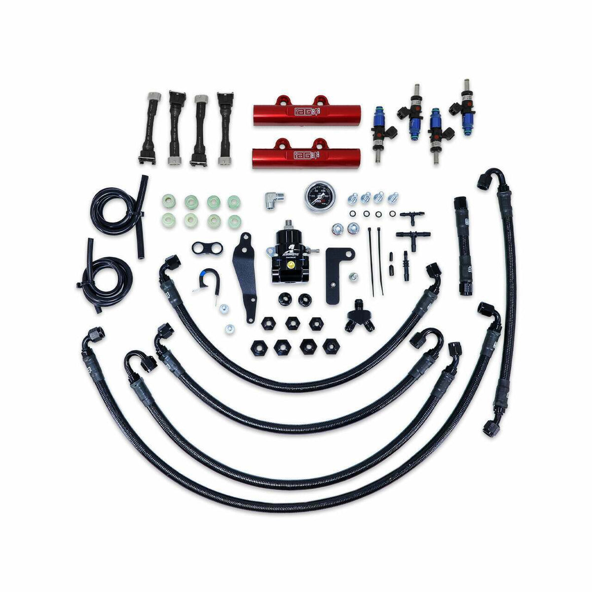 IAG Performance Ptfe Fuel System Kit W/ Fic Injectors, Aeromotive Fpr, Iag Fuel Rails (Black) (2008-2021 Subaru Impreza, Subaru WRX, Subaru WRX STI) - IAG-AFD-2332RD