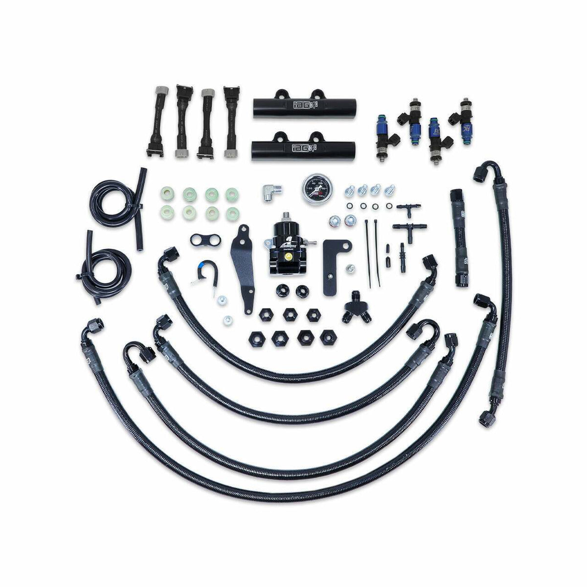 IAG Performance Ptfe Fuel System Kit W/ Fic Injectors, Aeromotive Fpr, Iag Fuel Rails (Black) (2008-2021 Subaru Impreza, Subaru WRX, Subaru WRX STI) - IAG-AFD-2334BK